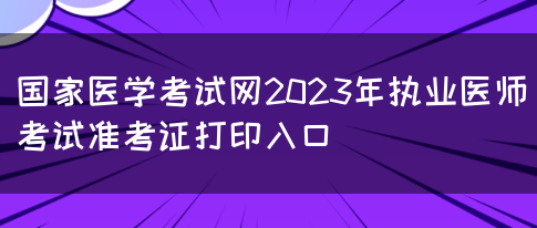 国家医学考试网2023年执业医师考试准考证打印入口