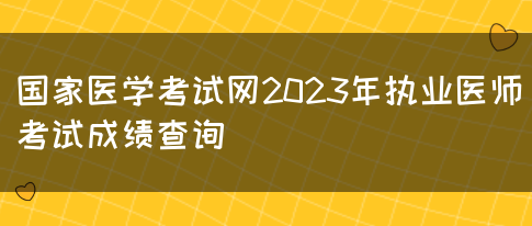 国家医学考试网2023年执业医师考试成绩查询